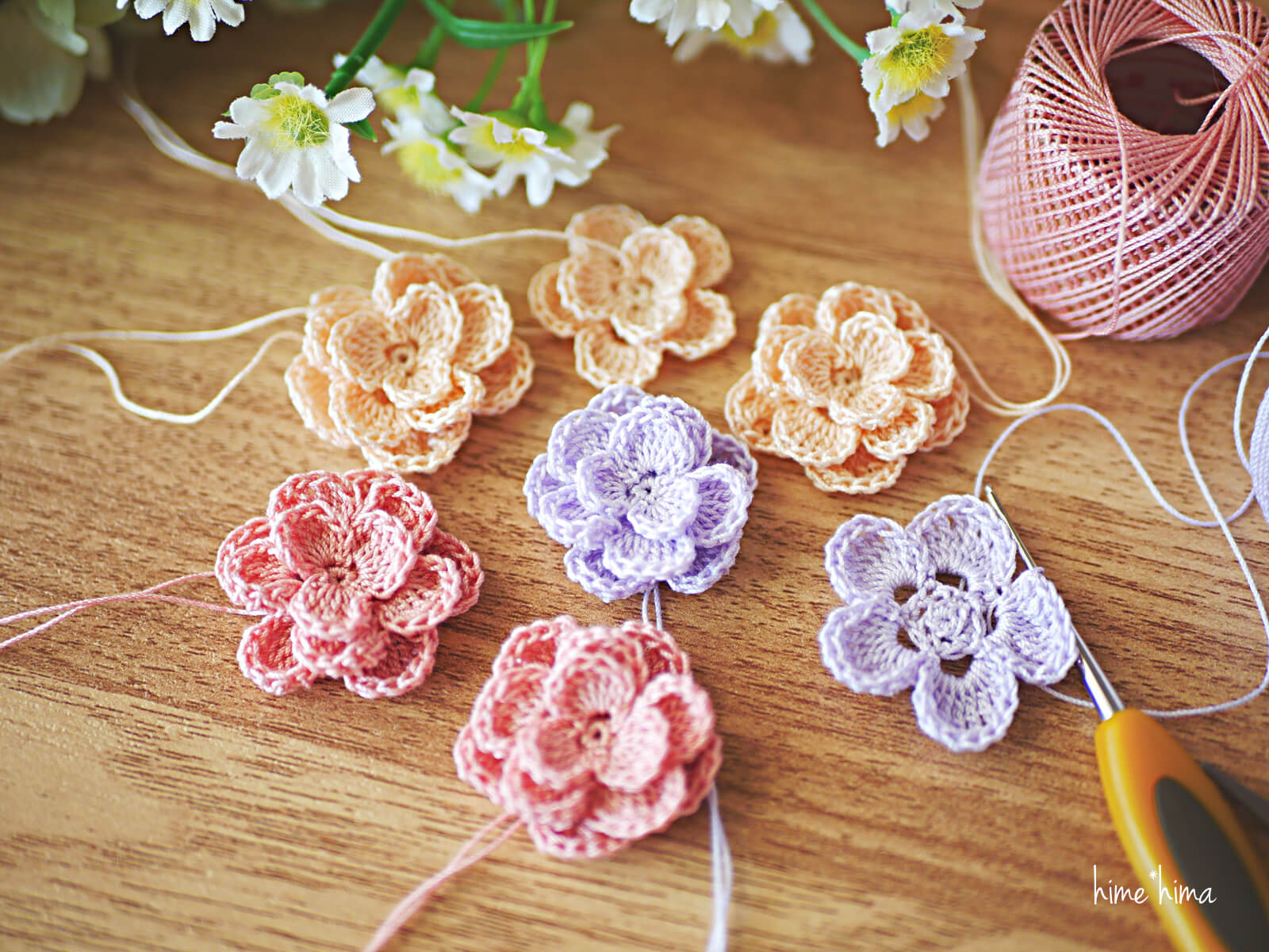 三重花びらの花モチーフの編み図と編み方