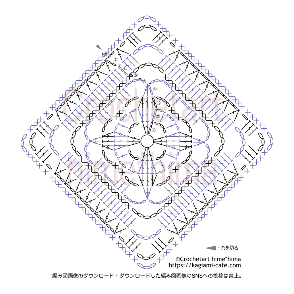 アミュレットモチーフダイヤ型編み図