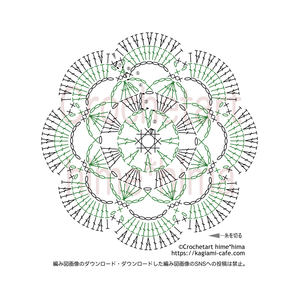 アミュレットモチーフ花形の編み図