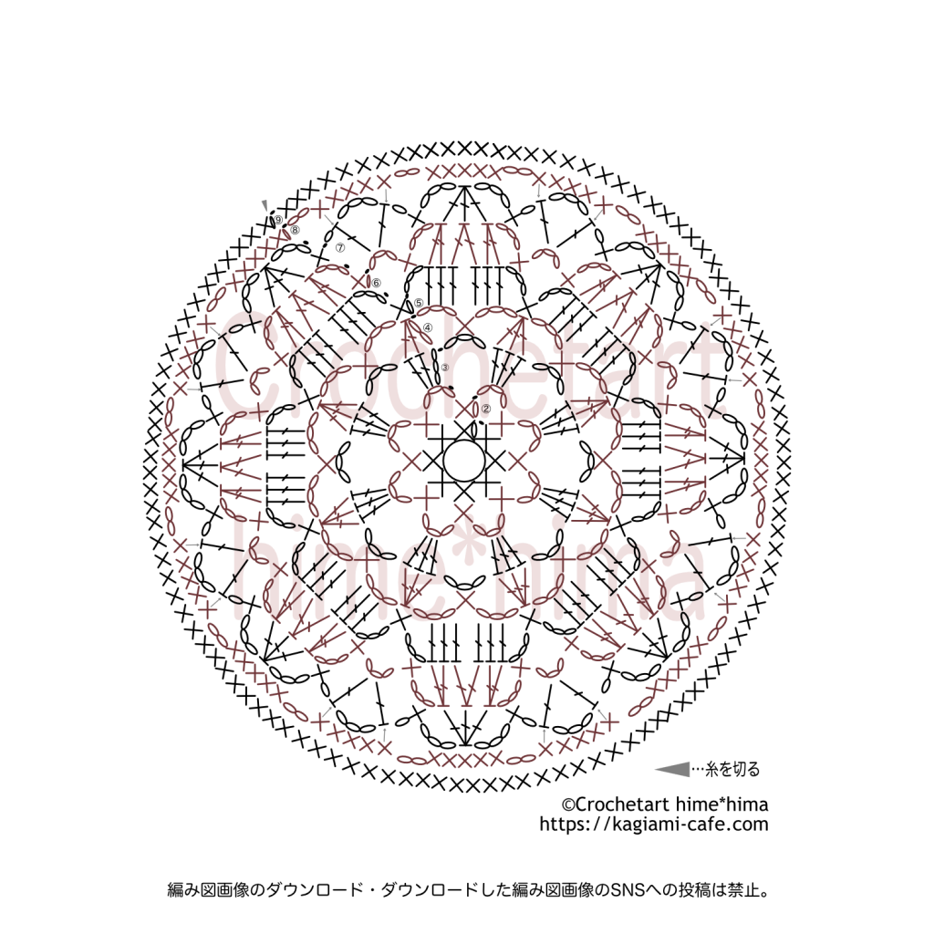 アミュレットモチーフ囲み丸型編み図