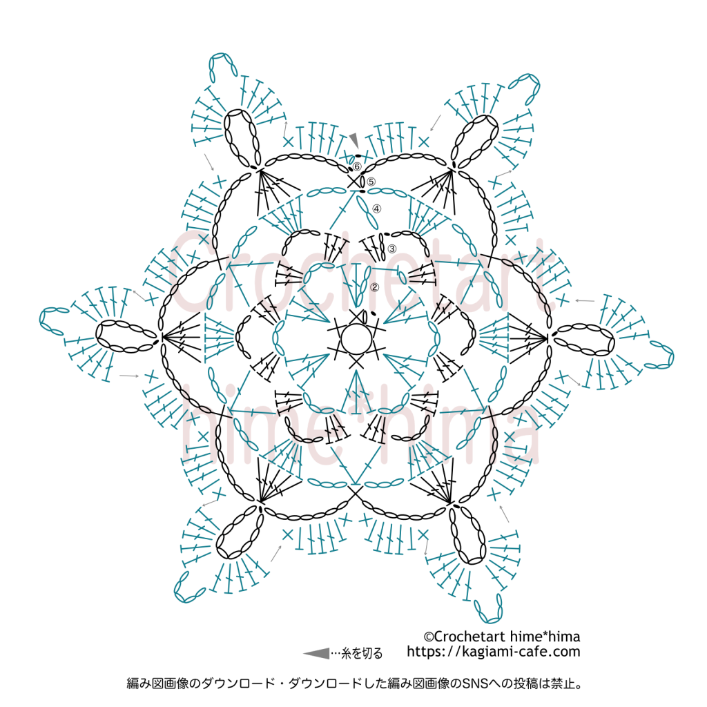 アミュレットモチーフ雪結晶型の編み図